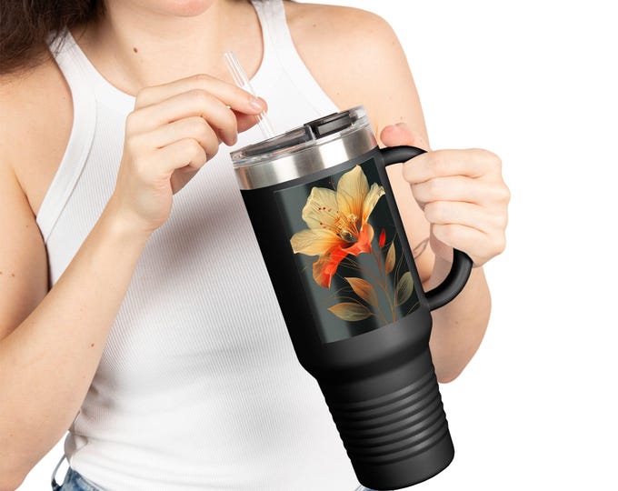 Floral Insulated Travel Mug | 40oz, Travel Coffee Cup, Gift for Her, Summer Beverage Holder, Stylish Drinkware