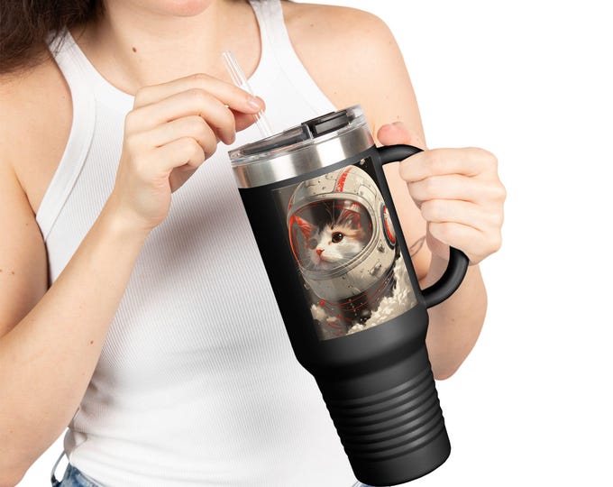 Cosmic Cat Travel Mug | Insulated 40oz Coffee Cup, Purr-fect for Space Lovers, Gift for Cat Owners, Unique Kitchen Accessory