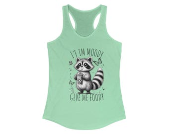 Moody Raccoon Women's Racerback Tank - Cute & Funny Shirt for Summer, Casual Wear, Gifts for Animal Lovers, Birthday, Vacation
