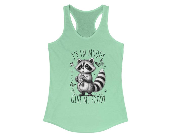 Moody Raccoon Women's Racerback Tank - Cute & Funny Shirt for Summer, Casual Wear, Gifts for Animal Lovers, Birthday, Vacation