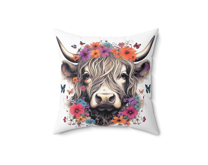 Decorative Square Pillow - Floral Cow & Kindness Bicycle Designs