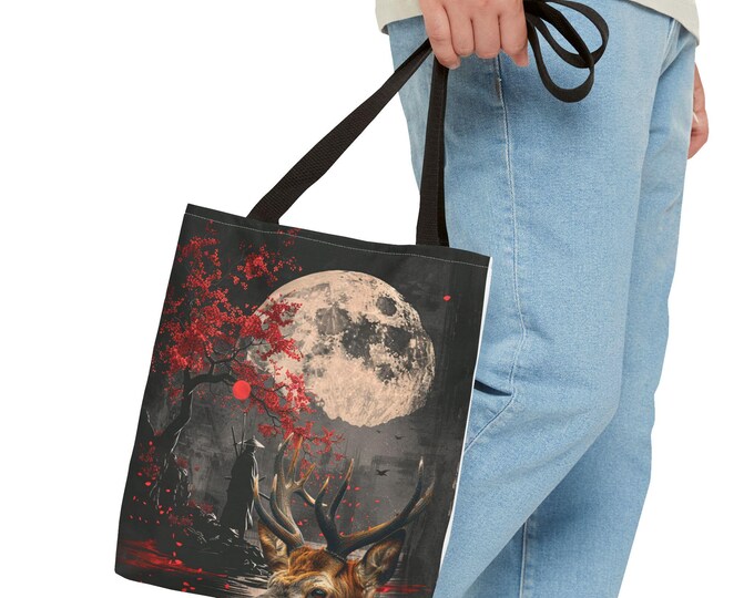 Mystical Moonlit Tote Bag, Floral Fantasy Carryall, Eco-Friendly Fashion, Gift for Nature Lovers, Stylish Shopping Bag