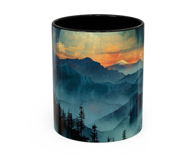 Mountain Sunrise Accent Coffee Mug, Nature Lover Gift, Camping Mug, Hiking Accessories, Travel Coffee Cup