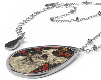 Floral French Bulldog Oval Necklace - Unique Pet Lover Jewelry, Dog Mom Gift, Animal Lover Pendant, Everyday Wear, Casual Chic