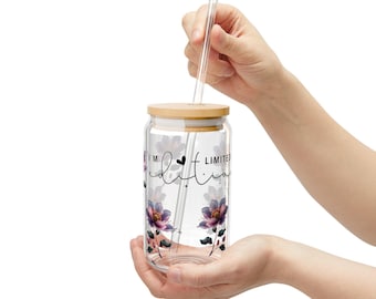 Limited Edition Floral Sipper Glass, 16oz, Perfect for Eco-Friendly Gifts, Home Decor, Summer Parties, Unique Drinkware
