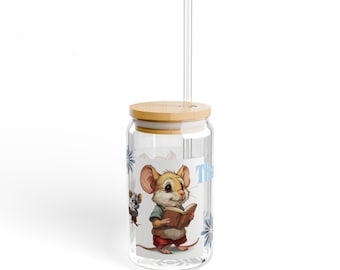 Thank You Sipper Glass, 16oz, Cute Mouse Design, Eco-Friendly Drinkware, Perfect for Parties, Gifts, and Everyday Use