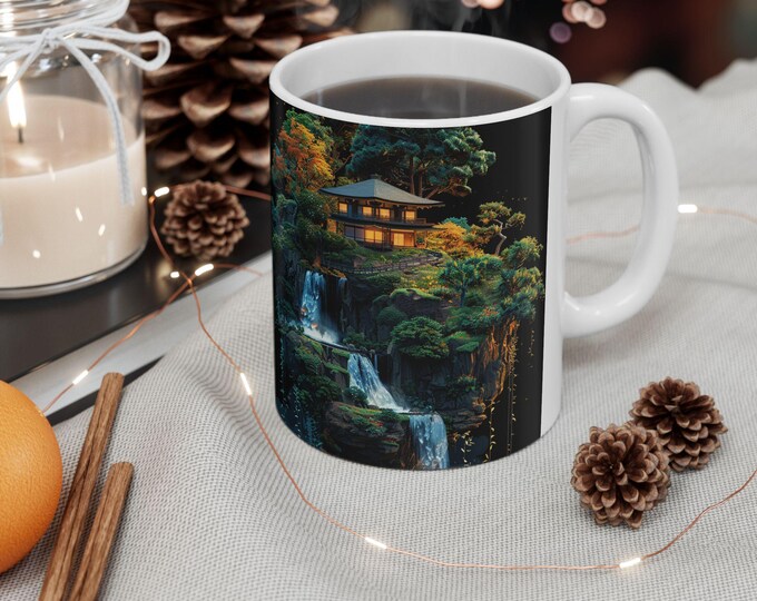Mystical Forest Ceramic Mug, Tree Design Mug, Nature Lover Gift, Enchanted Forest Coffee Cup, Boho Decor