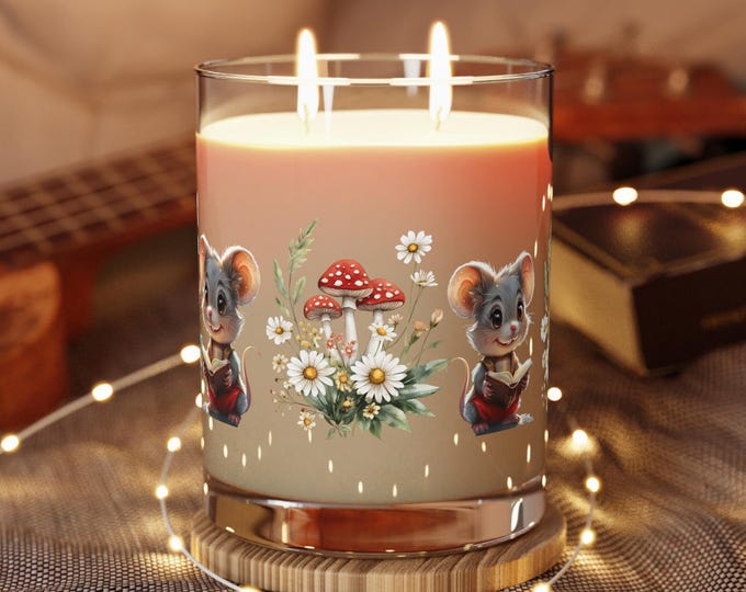 Cute Mouse Reading Scented Candle - Cozy Home Decor, Gift for Book Lovers, Child's Room, Celebration