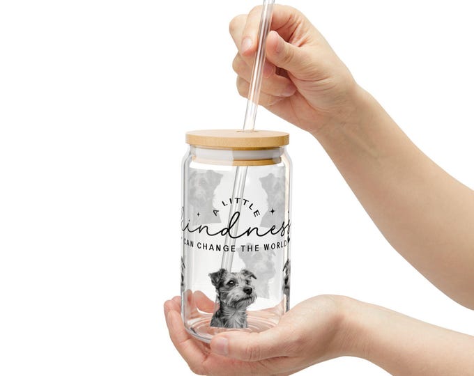 Personalized Sipper Glass, Drinkware for Dog Lovers, Kindness Can Change the World, Pet Owner Gifts, Eco-Friendly, Summer Party Favors
