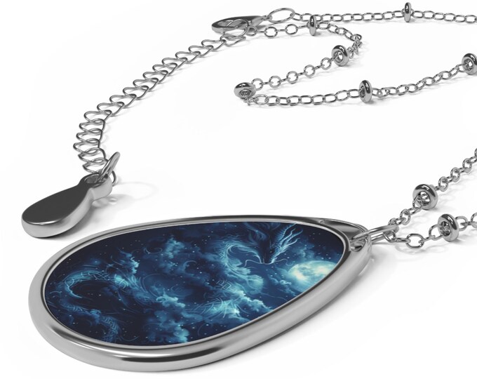 Mystical Ocean-Inspired Oval Necklace, Dreamy Aquatic Jewelry, Fantasy Gift for Ocean Lovers, Boho Pendant, Unique Accessory for Special