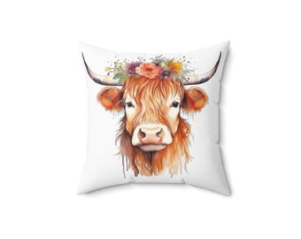 Farmhouse Chic Cow Pillow, Motivational Home Decor, Rustic Cushion for Living Room, Gift for Friends, Cute Farmhouse Accents, Celebration