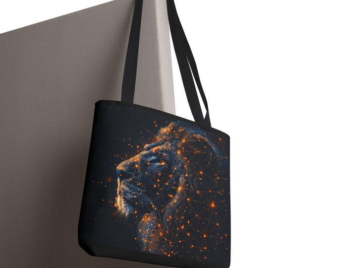 Cosmic Lion Tote Bag - Bold Statement, Inspirational Gift, Shopping Companion, Art Lover's Accessory, Festive Bag