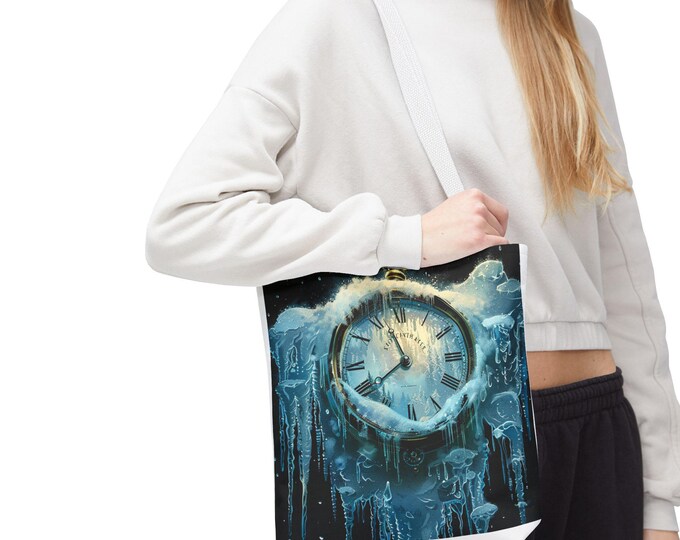 Chill Vibes Ice Clock Tote Bag, Art Tote, Unique Gift, Winter Accessory, Eco-Friendly Bag, Birthday, Everyday Use