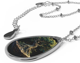 Nature-Inspired Oval Necklace, Tree Jewelry, Gift for Nature Lovers, Eco-Friendly Pendant, Handmade Necklace