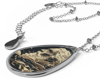 Artistic Oval Necklace, Vintage Aesthetic Jewelry, Unique Gift for Him/Her, Fashion Accessory, Statement Piece, Handcrafted Gift Idea