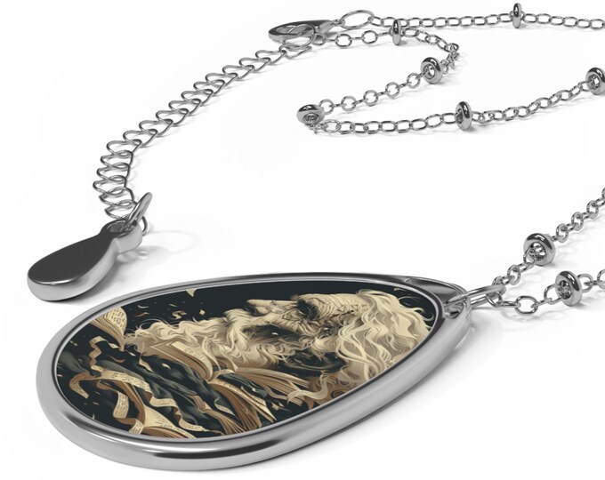 Artistic Oval Necklace, Vintage Aesthetic Jewelry, Unique Gift for Him/Her, Fashion Accessory, Statement Piece, Handcrafted Gift Idea