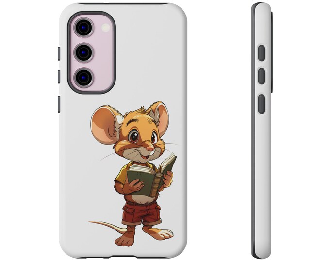 Phone Case, Tough Cases - Mouse Reading Book Design, Cute Animal Lover Gift, Protective Cover, Unique Tech Accessory, Fun Phone Accessory