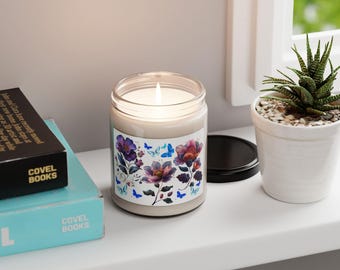 Floral Butterfly Scented Soy Candle, 9oz, Aromatherapy Gift, Home Décor, Relaxation Gift, Eco-Friendly Candle