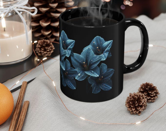 Elegant Floral Black Mug, Perfect for Coffee Lovers, Gifts for Her, Flower Mug, Home Decor, Mother's Day Coffee Cup