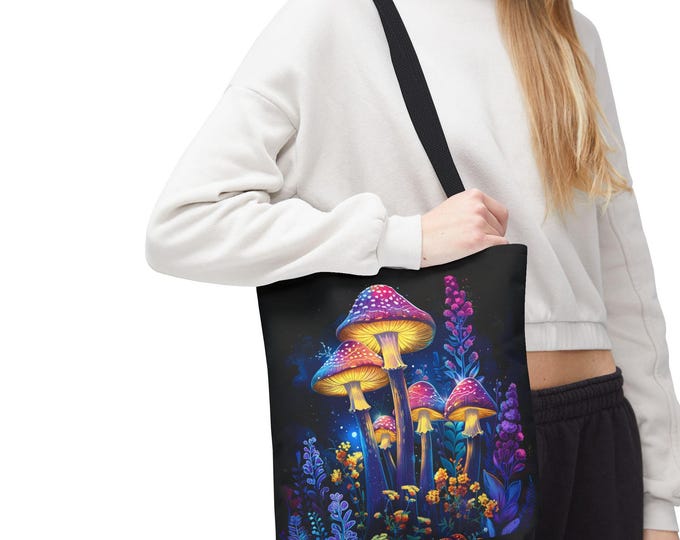Colorful Mushroom Tote Bag, Eco-Friendly Shopping Bag, Botanical Art Tote, Gift for Nature Lovers, Stylish Reusable Bag