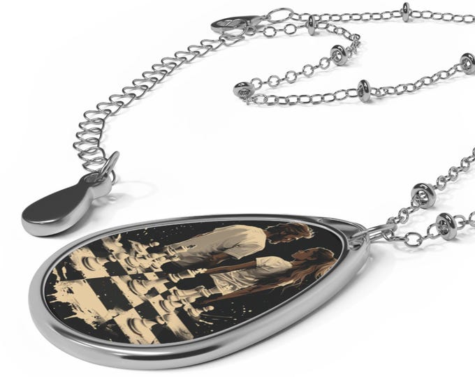 Elegant Oval Necklace - Chess Lovers Gift, Modern Jewelry, Statement Piece, Unique Gift for Her, Adjustable Chain
