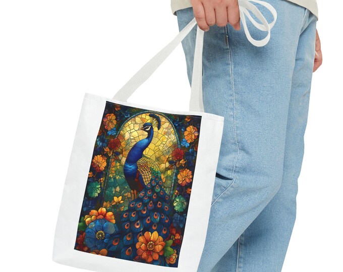 Vibrant Peacock Tote Bag, Colorful Floral Art, Eco-Friendly Shopping Bag, Gift for Nature Lovers, Elegant Beach Bag, Festival Tote