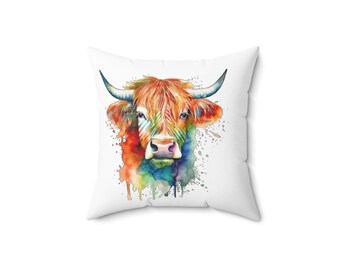 Whimsical Motivational Square Pillow, Home Decor, Cozy Gift, Affirmation Cushion, Vibrant Cow Art, Living Room Accent