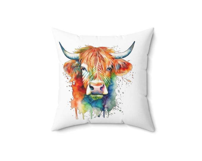 Whimsical Motivational Square Pillow, Home Decor, Cozy Gift, Affirmation Cushion, Vibrant Cow Art, Living Room Accent