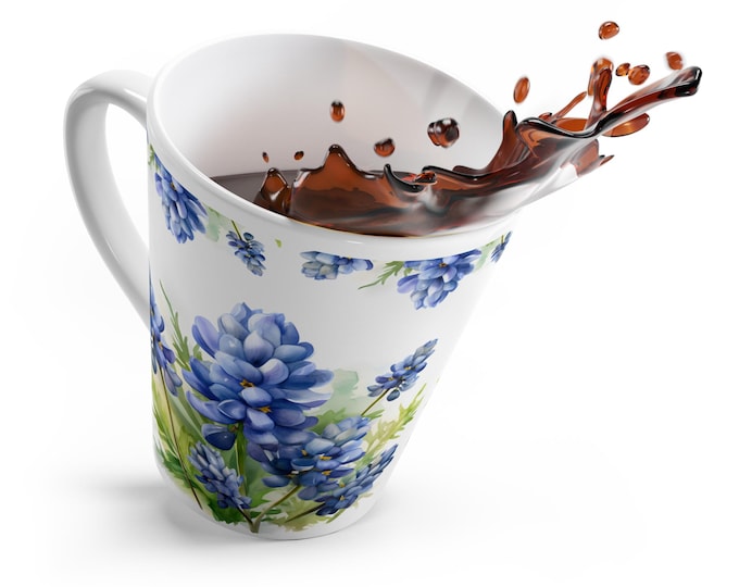 Floral Latte Mug - Beautiful Blue Flower Coffee Cup for Garden Lovers, Tea Mug, Gift for Her, Home Decor, Mother's Day Gift