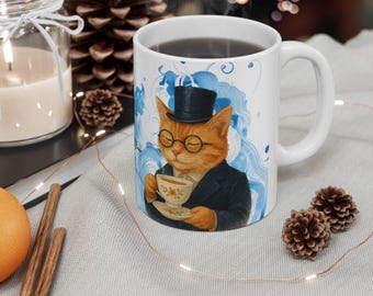Whimsical Cat Lover Mug, Funny Cat Gift, Coffee Tea Cup, Cat Parent Present, Relaxation Vibes, Home Office Decor