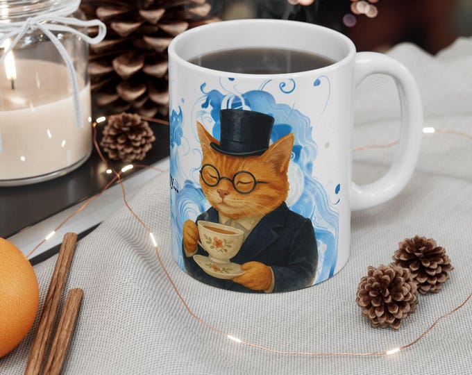 Whimsical Cat Lover Mug, Funny Cat Gift, Coffee Tea Cup, Cat Parent Present, Relaxation Vibes, Home Office Decor