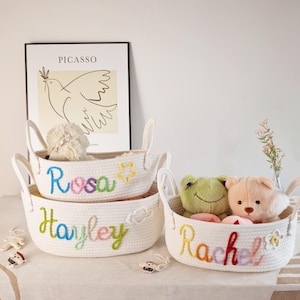 Personalisierter Babykorb, Seil-Baumwollaufbewahrung, Baby-Namensandenken, Baby-Geschenkkorb, Babypartygeschenk, Neugeborenen Geschenk