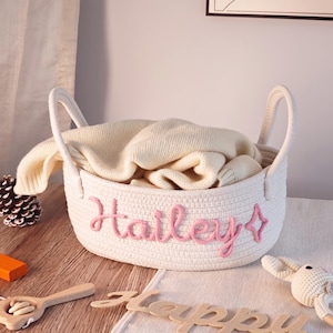 Personalisierter handgemachter Korb, Babyparty-Geschenkkorb, Seil-Baumwollbaby-Geschenkkorb, Spielzeugkorb, Neugeborenen Geschenk, Seil-Baumwollbaby-Geschenkkorb