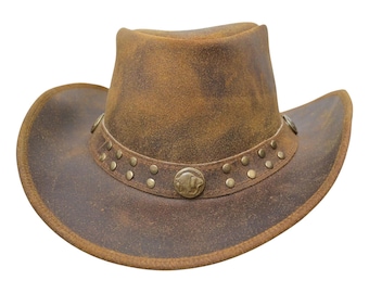 Handmade Crazy Horse Leather Cowboy Hat: Australian Outback Style