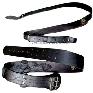 Handmade Black Sam Browne Belt – Full Grain Leather Military Harness – Vintage Officer Uniform Strap – Tactical Cosplay Belt