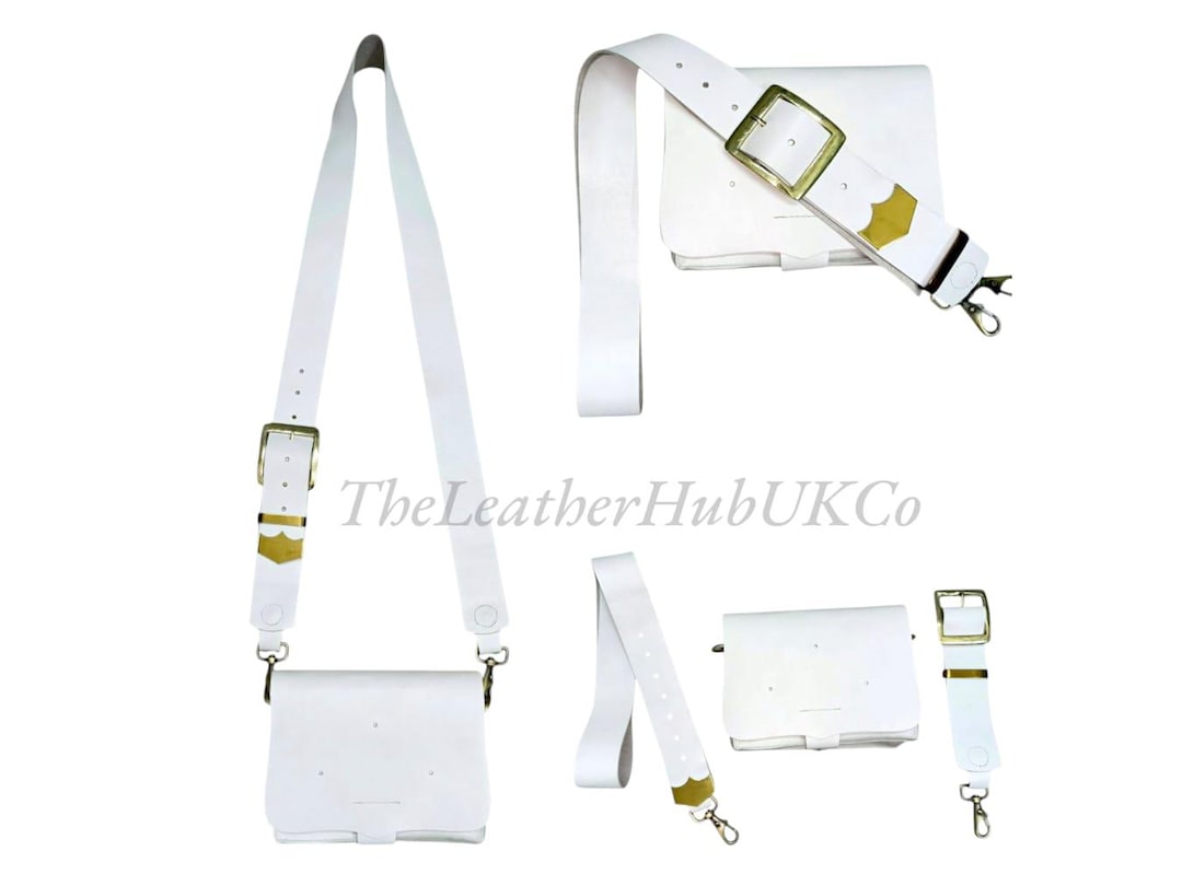 Handmade White Leather British Army Cross Belt & Pouch: Military