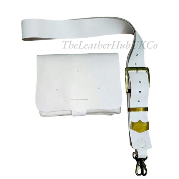 Handmade White Leather British Army Cross Belt & Pouch: Military
