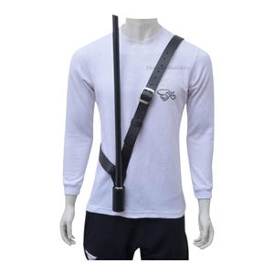 Cinturón de asta de bandera de cuero negro hecho a mano: correa cruzada de desfile