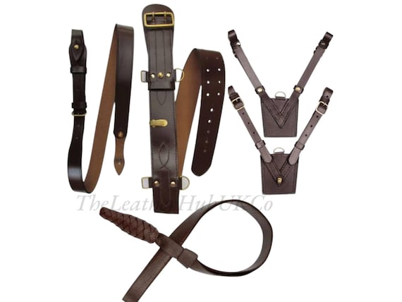 ハンドメイドブラウンレザーのサムブラウンベルトセット：軍隊、警察