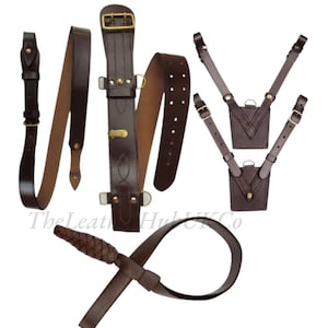 Handmade Brown Leather Sam Browne Belt Set: Military Parade, Cosplay Costume