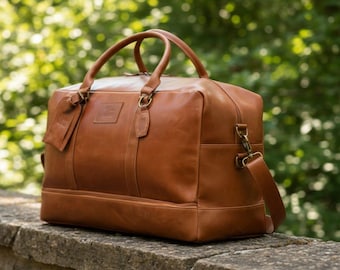 Handmade Full-Grain Leather Duffle Bag – Tan Vintage Travel Weekender