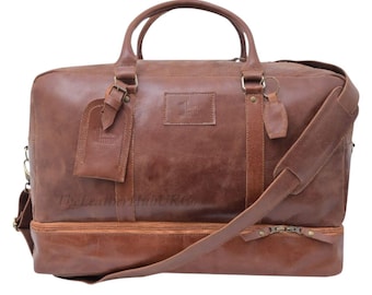 Handmade Full-Grain Leather Duffle Bag: Vintage Travel Weekender