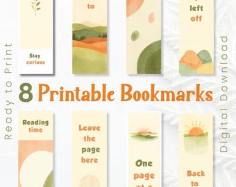 8 Marcapáginas imprimibles de naturaleza bohemia: Lectura con paisajes de acuarela (Descarga digital)