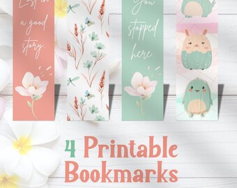 4 Marcapáginas imprimibles con diseños florales de animales, ideal para leer en tonos pastel (descarga digital)