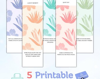 5 Marcapáginas Florales Imprimibles – Citas en Acuarela Pastel (Descarga Digital)