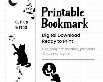 Marcapáginas de Gato Negro Celestial: Regalo de lectura minimalista (Descarga digital)