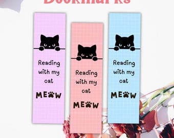 Marcapáginas de gato imprimibles – Set de pastel "Leyendo con mi gato" (Descarga digital)