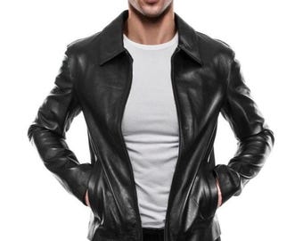 Italian Handmade Men’s Genuine Lambskin Leather Jacket – Slim Fit – BLACK