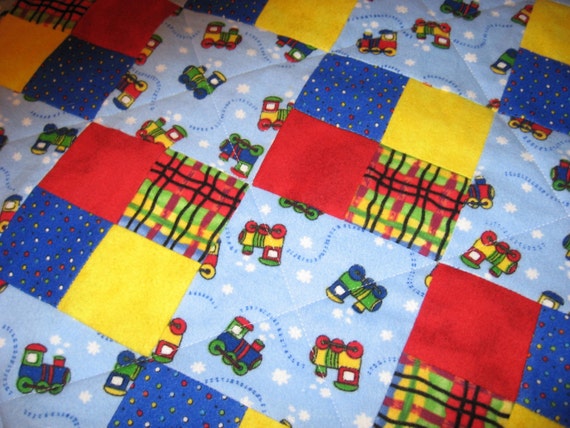 Items similar to Handmade Flannel Baby Quilt -Little Trains on Etsy