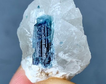 60ct Rare Indicolite Tourmaline Crystal in Quartz Matrix from Afghanistan – Natural Blue Tourmaline Specimen